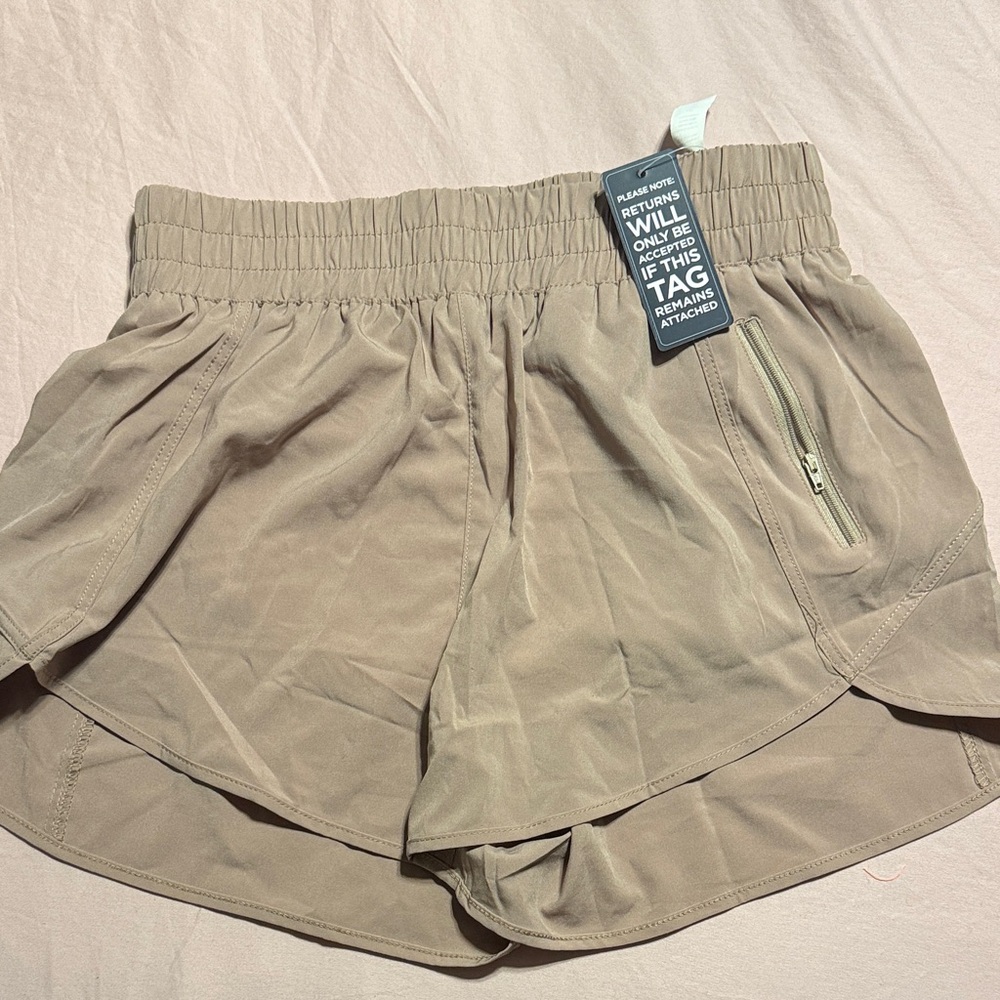 Women’s Athletic Layered Shorts in Taupe - Lightweight Active Running Shorts NWT